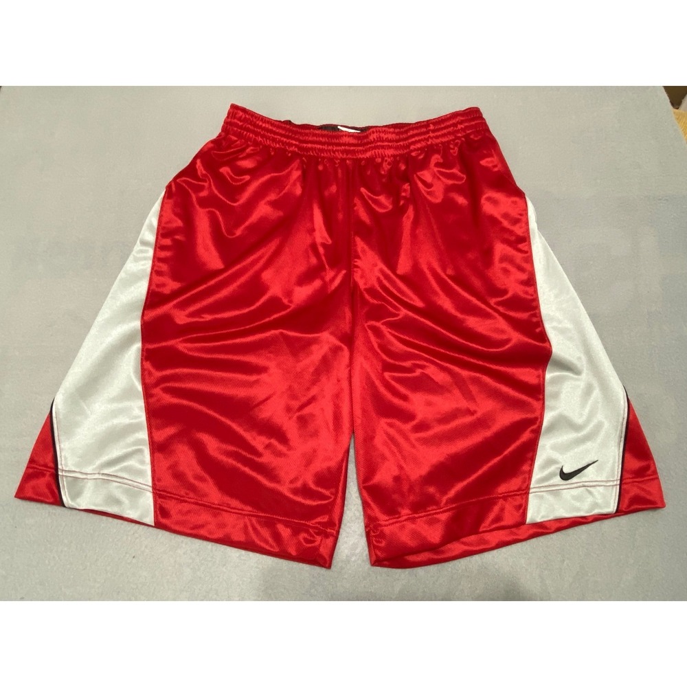 Nike Basketball Shorts Mens XL Red Gray Shiny Athletic Gym 373978-648